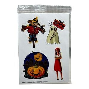 2015 Sun Maid Raisin Halloween Sticker Food Promo JOL Ghost Maid Scarecrow Bats